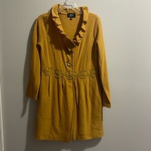 Luii by Anthropology Vintage Mustard Yellow Wool Crochet Detail Long Coat